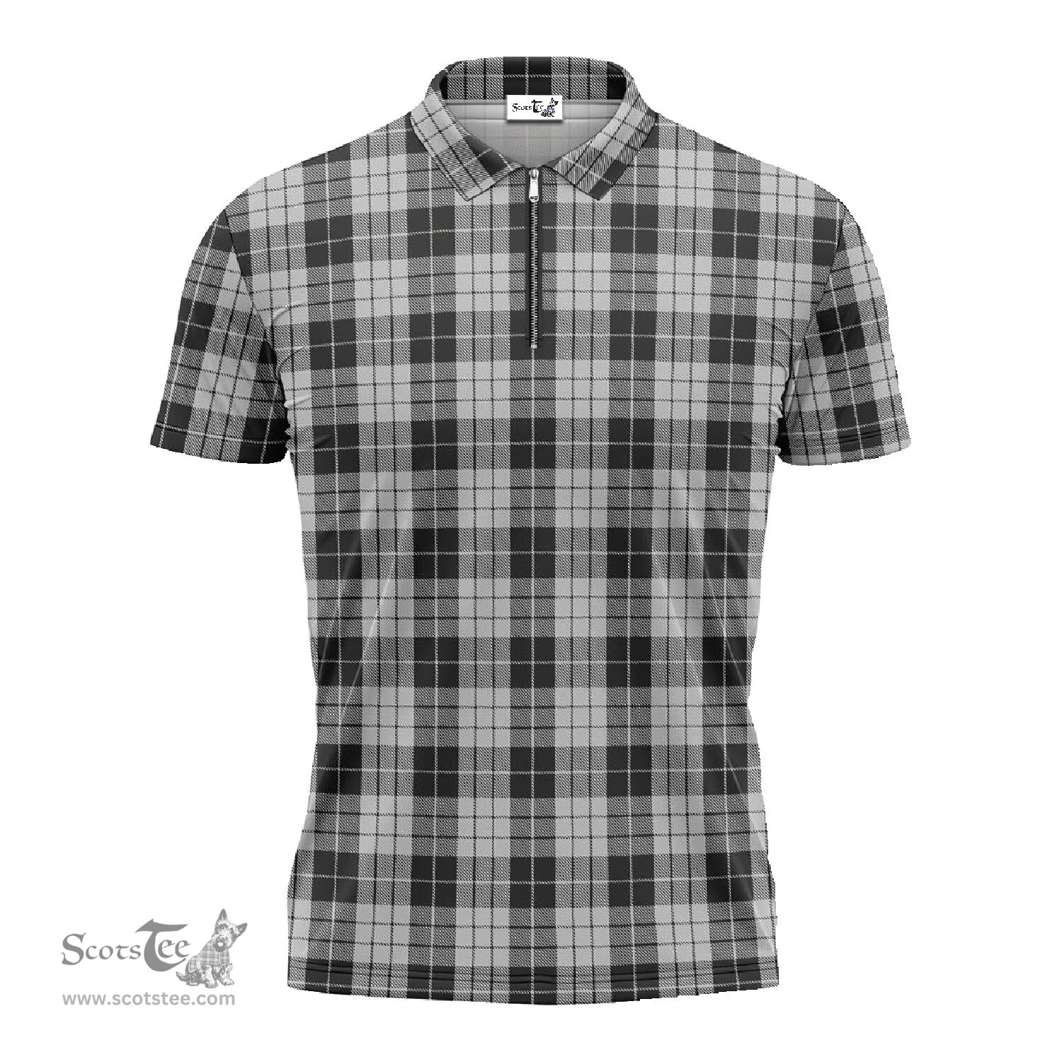 ScotsTee Shop Scottish MacLeod Black and White Clan Tartan Zipper Polo Shirt
