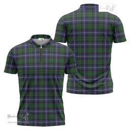 ScotsTee Shop Scottish MacRow Hunting Clan Tartan Zipper Polo Shirt