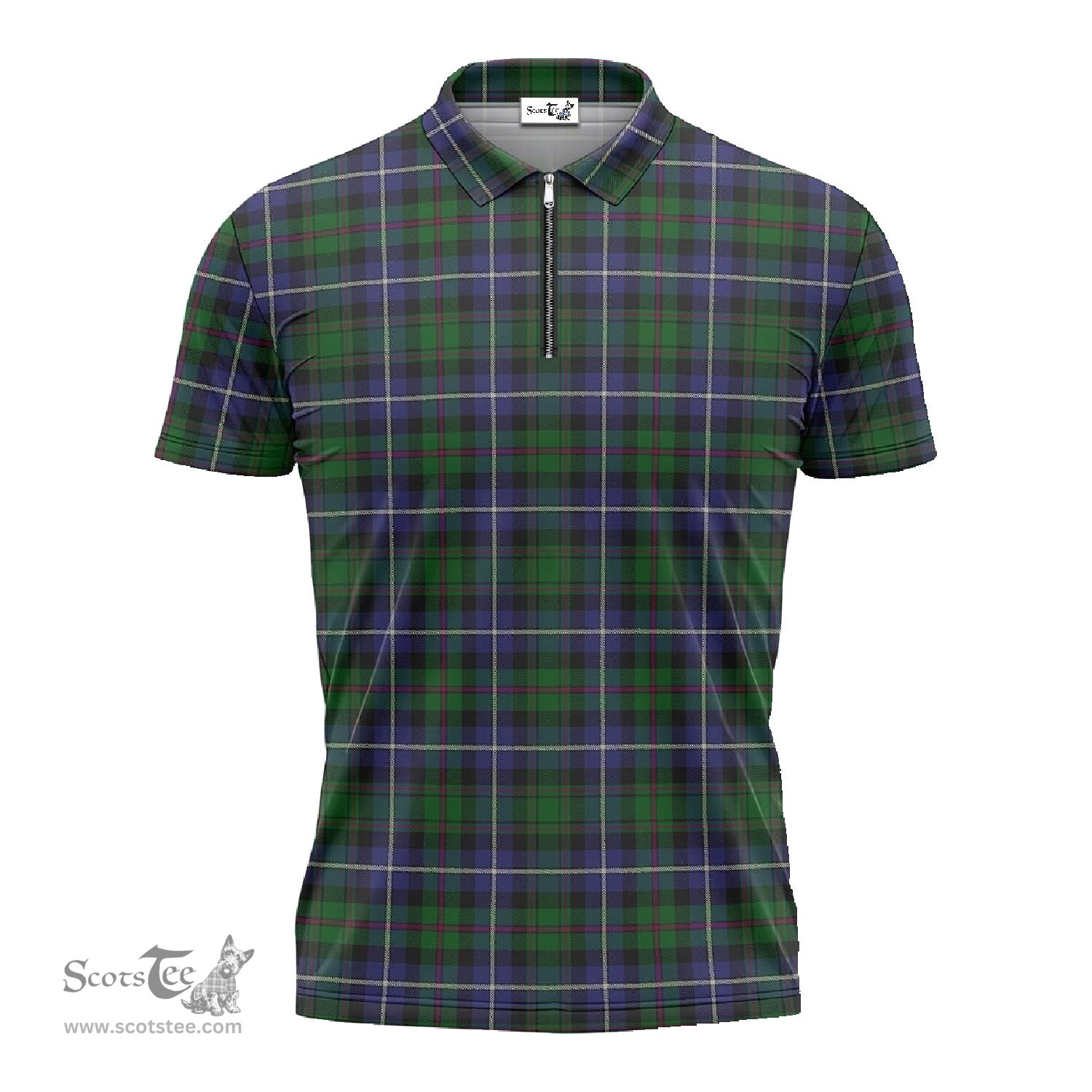ScotsTee Shop Scottish MacRow Hunting Clan Tartan Zipper Polo Shirt
