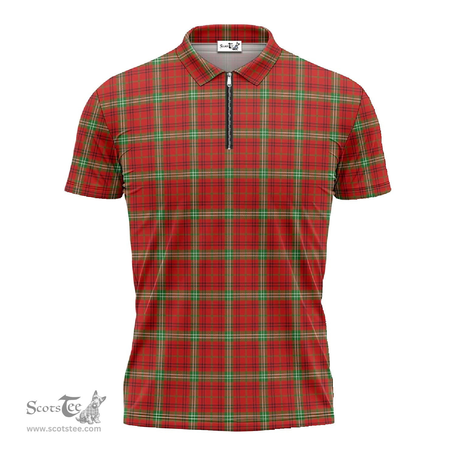 ScotsTee Shop Scottish Morrison Red Modern Clan Tartan Zipper Polo Shirt