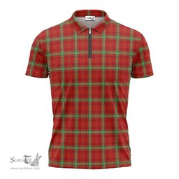 ScotsTee Shop Scottish Morrison Red Modern Clan Tartan Zipper Polo Shirt