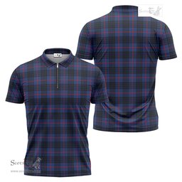 ScotsTee Shop Scottish McCoy Blue Clan Tartan Zipper Polo Shirt