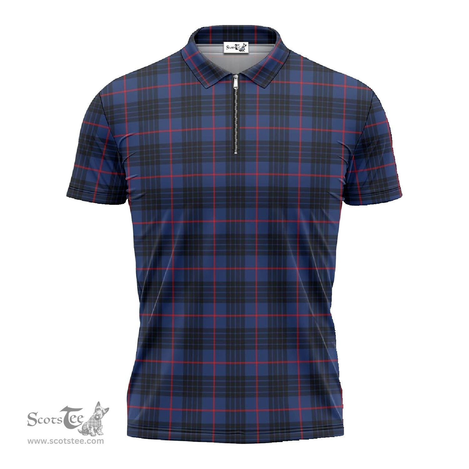 ScotsTee Shop Scottish McCoy Blue Clan Tartan Zipper Polo Shirt