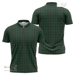ScotsTee Shop Scottish Menzies Green Clan Tartan Zipper Polo Shirt