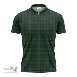 ScotsTee Shop Scottish Menzies Green Clan Tartan Zipper Polo Shirt