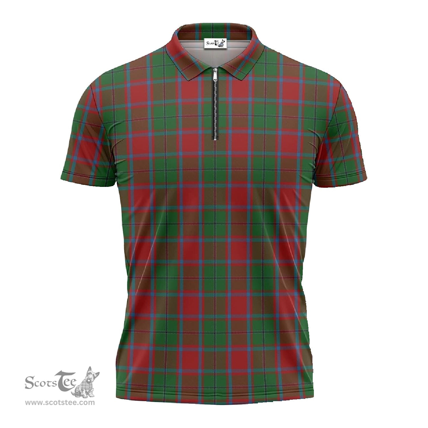 ScotsTee Shop Scottish MacPhail Blue Bands Clan Tartan Zipper Polo Shirt