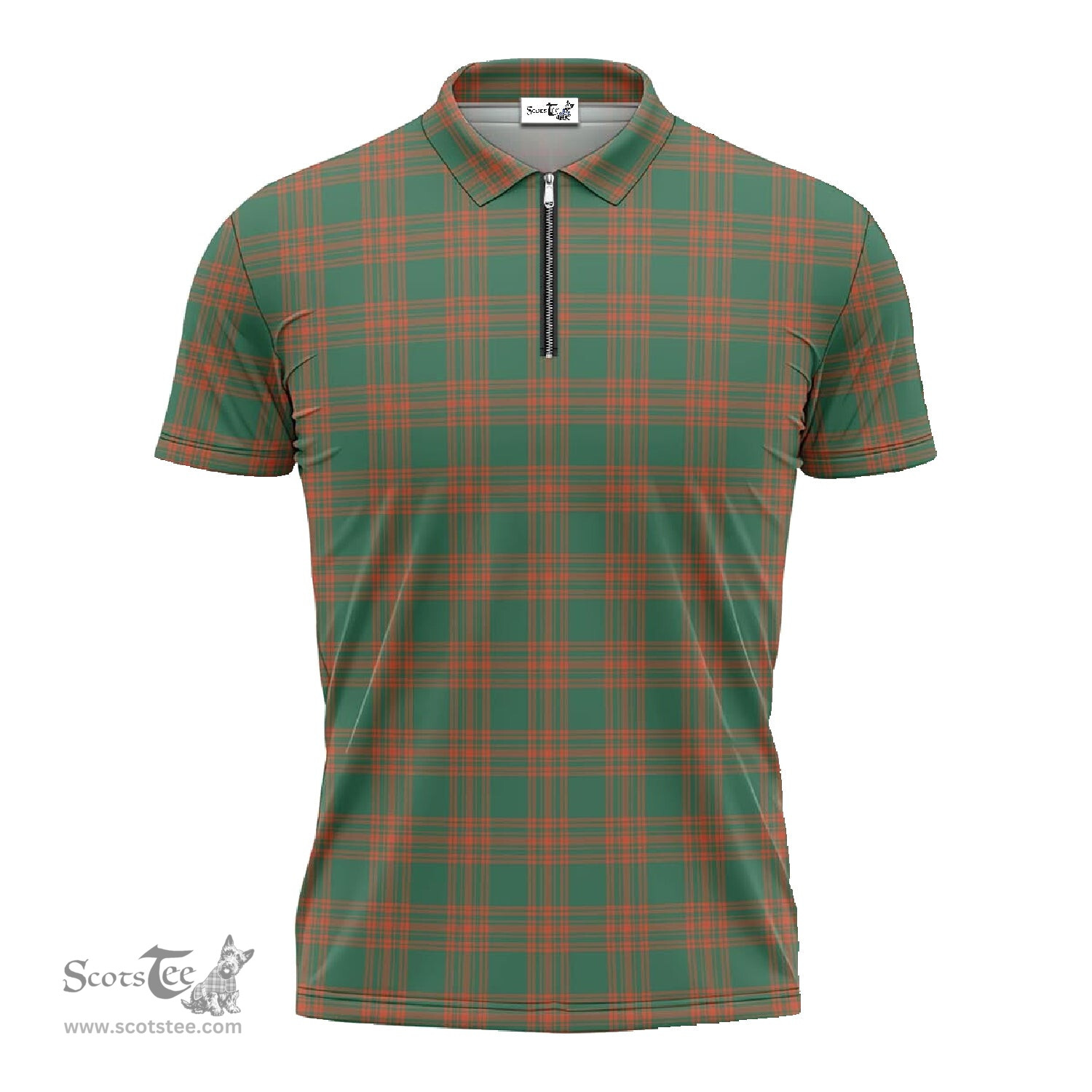 ScotsTee Shop Scottish Menzies Green Ancient Clan Tartan Zipper Polo Shirt