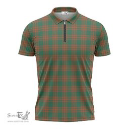 ScotsTee Shop Scottish Menzies Green Ancient Clan Tartan Zipper Polo Shirt