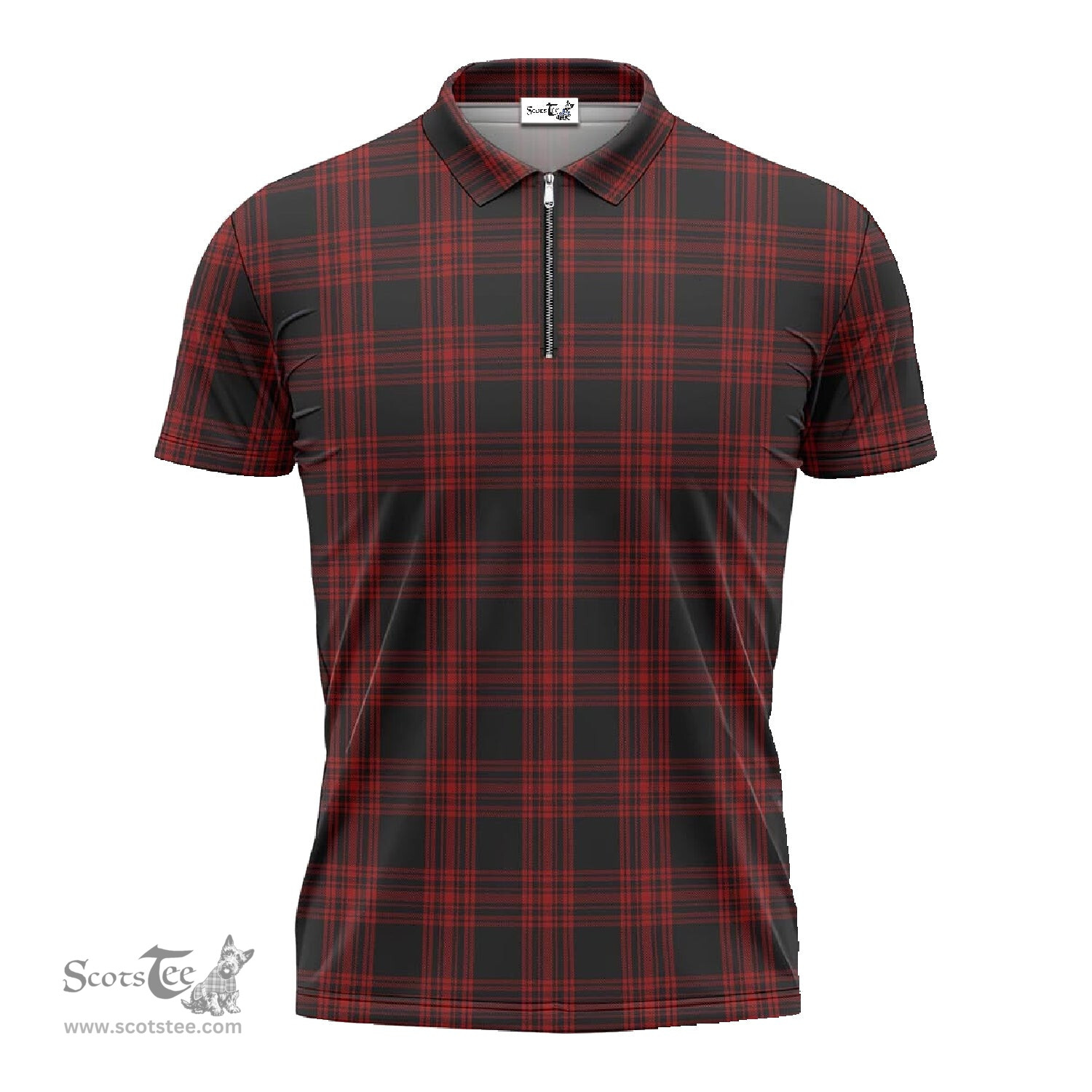 ScotsTee Shop Scottish Menzies Hunting Clan Tartan Zipper Polo Shirt