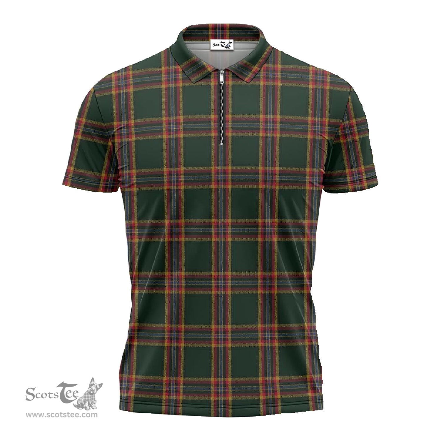 ScotsTee Shop Scottish Moran Family Ubique Clan Tartan Zipper Polo Shirt