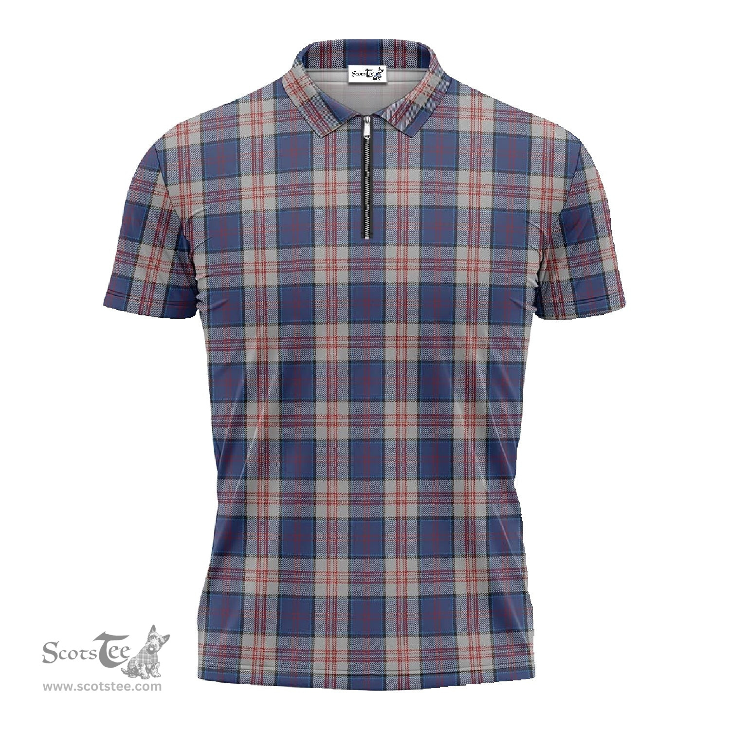 ScotsTee Shop Scottish Stewart of Appin Hunting Dress Clan Tartan Zipper Polo Shirt