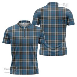 ScotsTee Shop Scottish Thomson Dress Blue Clan Tartan Zipper Polo Shirt