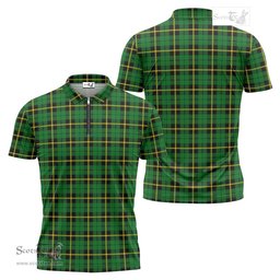 ScotsTee Shop Scottish Wallace Hunting Green Clan Tartan Zipper Polo Shirt
