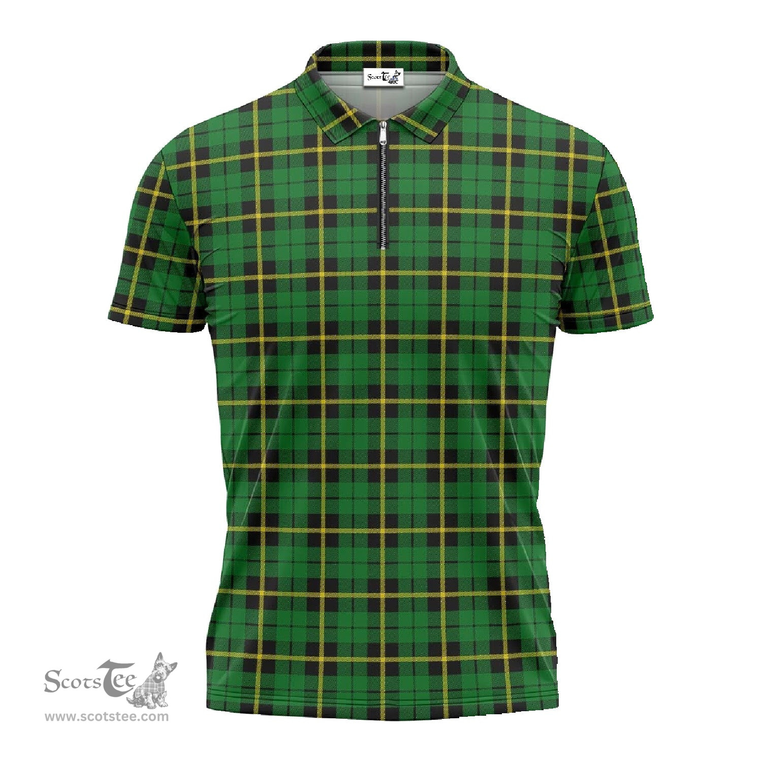 ScotsTee Shop Scottish Wallace Hunting Green Clan Tartan Zipper Polo Shirt