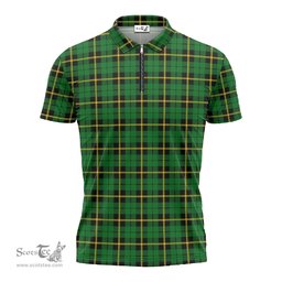 ScotsTee Shop Scottish Wallace Hunting Green Clan Tartan Zipper Polo Shirt