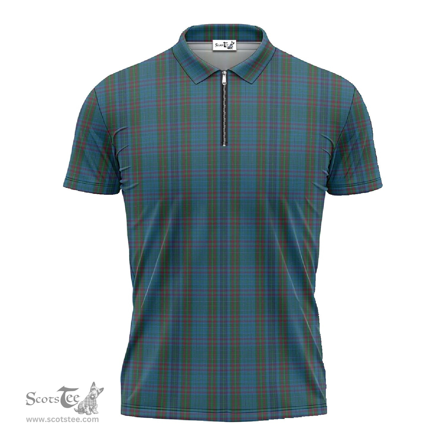 ScotsTee Shop Scottish Watkins of Wales Clan Tartan Zipper Polo Shirt