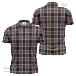 ScotsTee Shop Scottish Stewart Navy Clan Tartan Zipper Polo Shirt