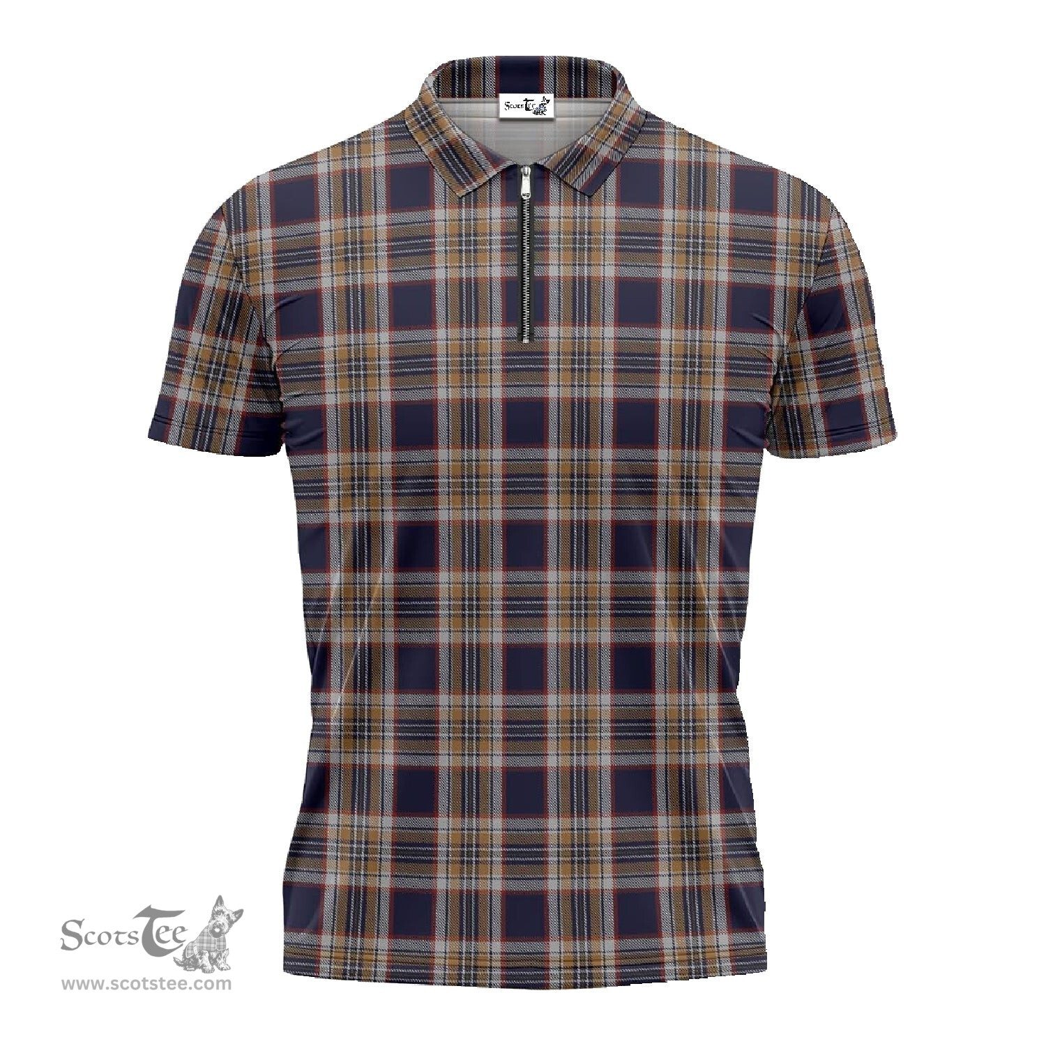 ScotsTee Shop Scottish Stewart Navy Clan Tartan Zipper Polo Shirt