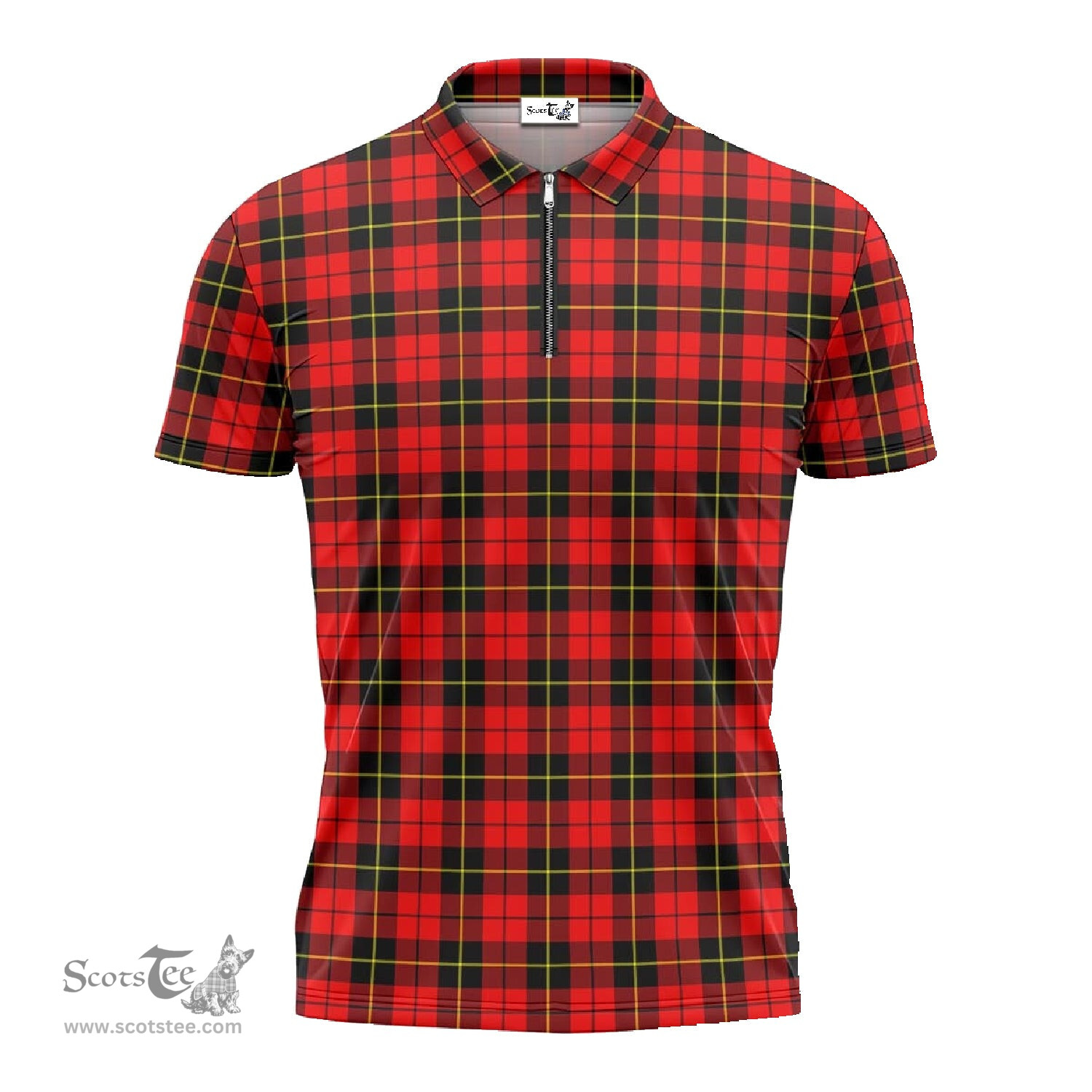ScotsTee Shop Scottish Wallace Hunting Red Clan Tartan Zipper Polo Shirt