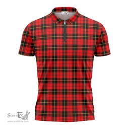 ScotsTee Shop Scottish Wallace Hunting Red Clan Tartan Zipper Polo Shirt
