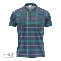 ScotsTee Shop Scottish Sandilands Clan Tartan Zipper Polo Shirt