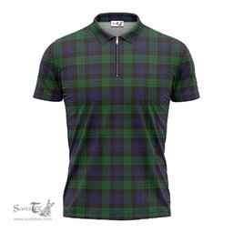 ScotsTee Shop Scottish Stewart Old Clan Tartan Zipper Polo Shirt