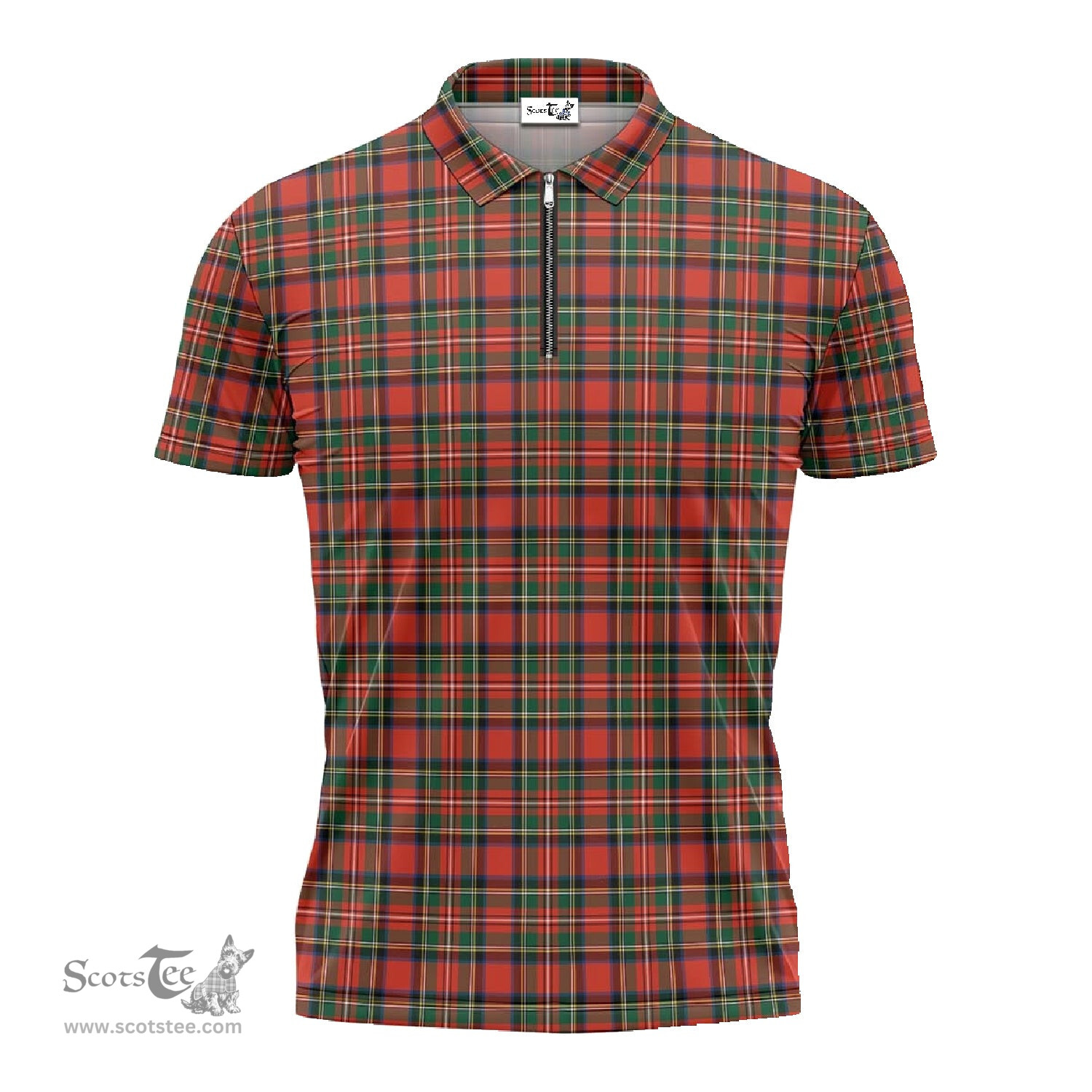 ScotsTee Shop Scottish Stewart Royal Modern Clan Tartan Zipper Polo Shirt