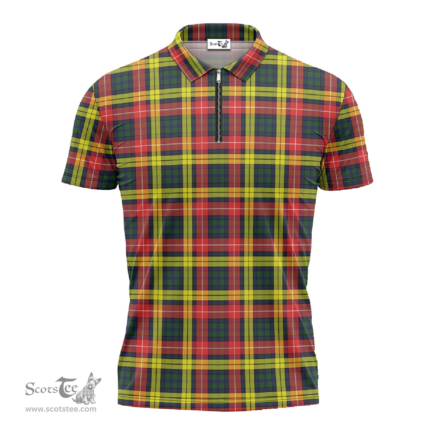 ScotsTee Shop Scottish Buchanan Modern Clan Tartan Zipper Polo Shirt