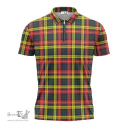 ScotsTee Shop Scottish Buchanan Modern Clan Tartan Zipper Polo Shirt
