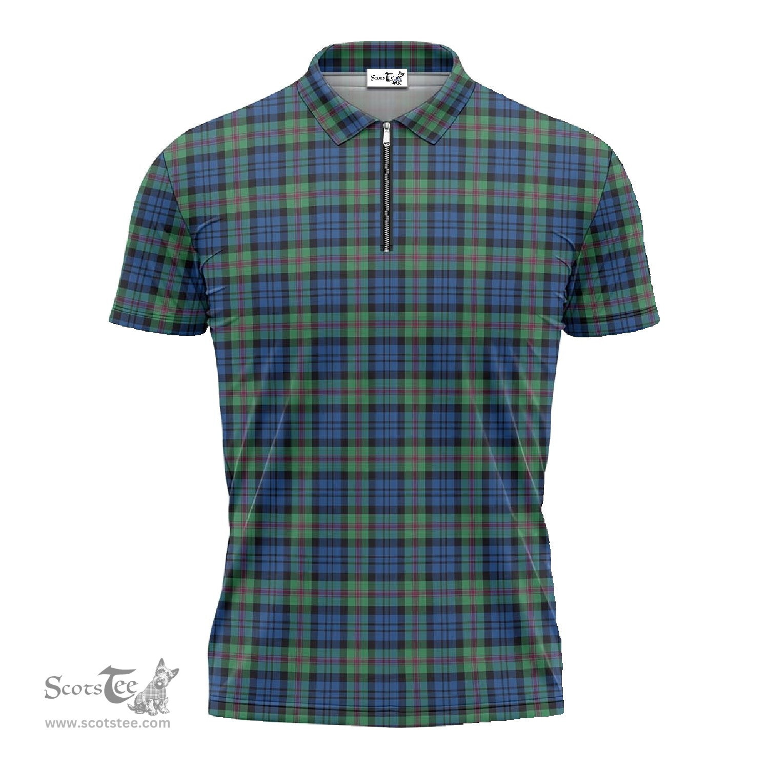 ScotsTee Shop Scottish Baird Ancient Clan Tartan Zipper Polo Shirt