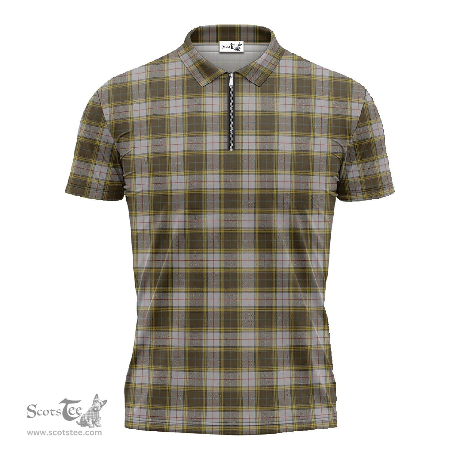 ScotsTee Shop Scottish Buchanan Dress Clan Tartan Zipper Polo Shirt