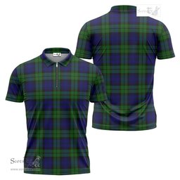 ScotsTee Shop Scottish Bannatyne Clan Tartan Zipper Polo Shirt
