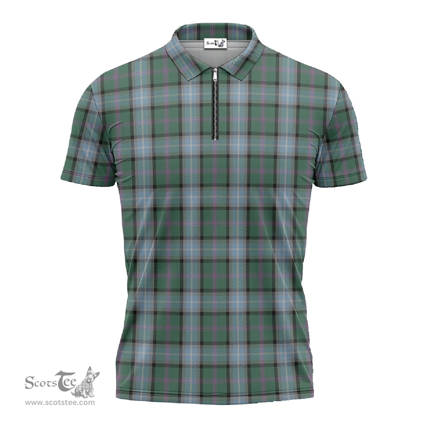 ScotsTee Shop Scottish Alexander of Menstry Hunting Clan Tartan Zipper Polo Shirt