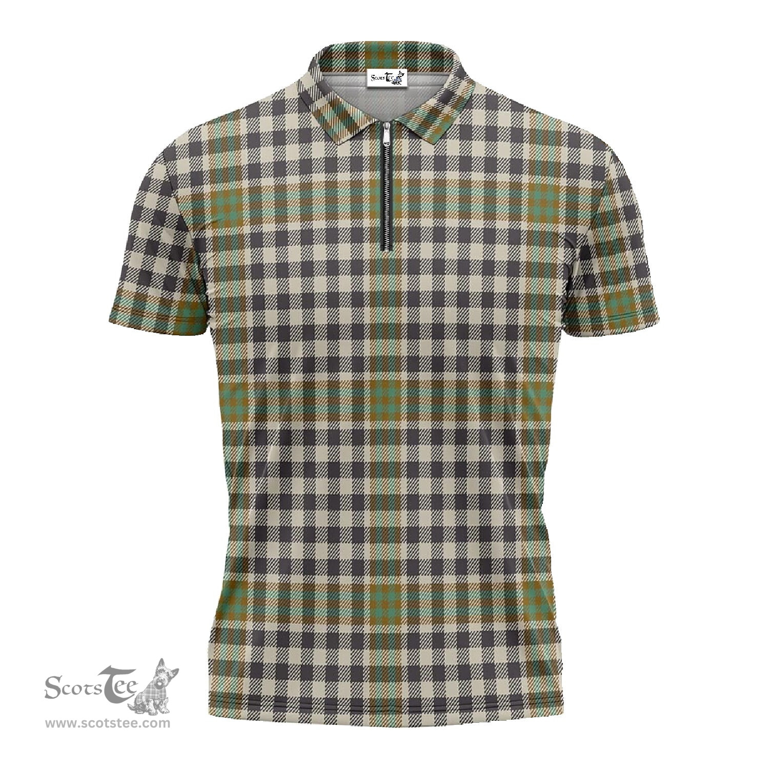ScotsTee Shop Scottish Burns Check Clan Tartan Zipper Polo Shirt