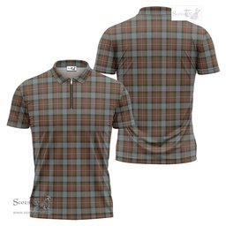 ScotsTee Shop Scottish Ferguson Weathered Clan Tartan Zipper Polo Shirt