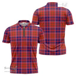 ScotsTee Shop Scottish Cameron of Lochiel Modern Clan Tartan Zipper Polo Shirt