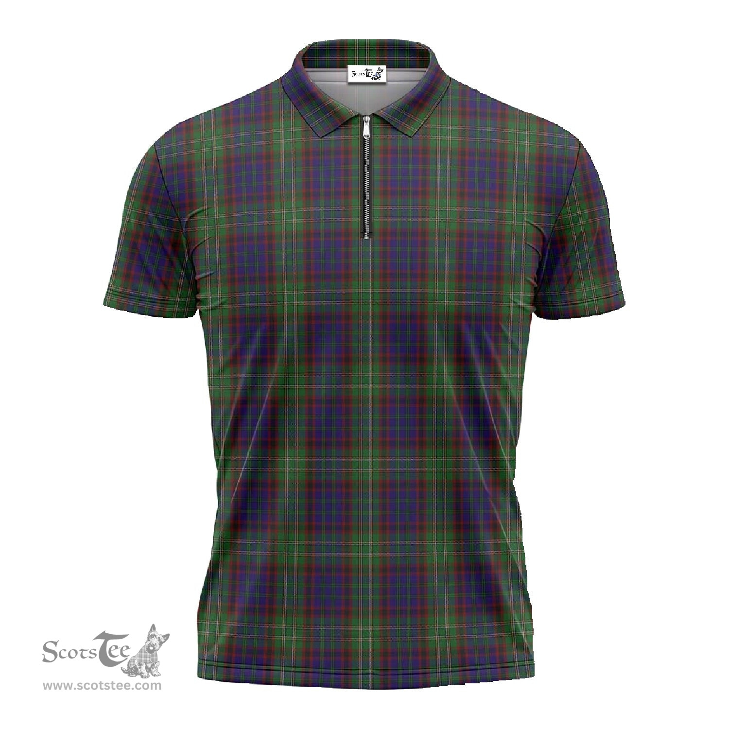 ScotsTee Shop Scottish Cunningham Hunting Clan Tartan Zipper Polo Shirt