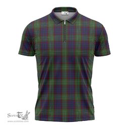 ScotsTee Shop Scottish Cunningham Hunting Clan Tartan Zipper Polo Shirt