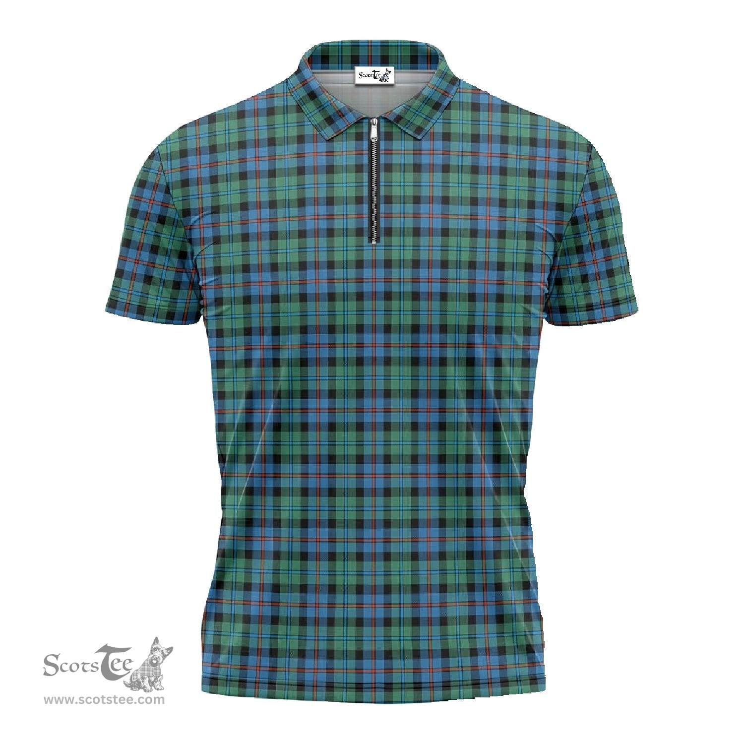 ScotsTee Shop Scottish Campbell of Cawdor Ancient Clan Tartan Zipper Polo Shirt