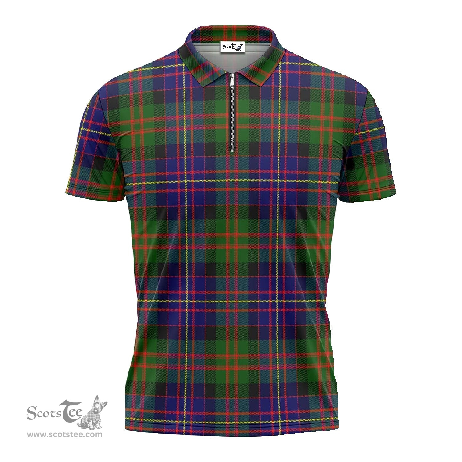 ScotsTee Shop Scottish Chalmers Modern Clan Tartan Zipper Polo Shirt