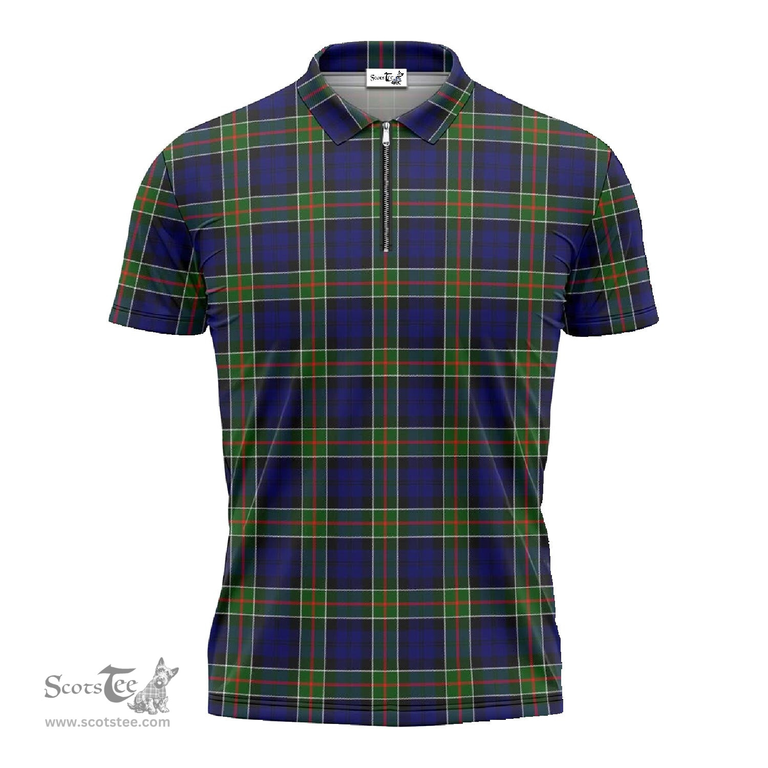 ScotsTee Shop Scottish Colquhoun Modern Clan Tartan Zipper Polo Shirt