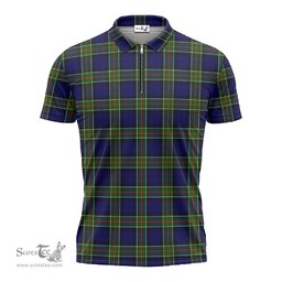 ScotsTee Shop Scottish Colquhoun Modern Clan Tartan Zipper Polo Shirt