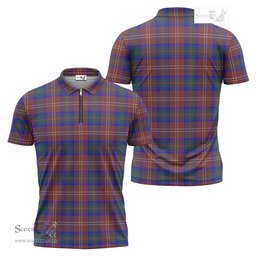 ScotsTee Shop Scottish Chisholm Hunting Modern Clan Tartan Zipper Polo Shirt