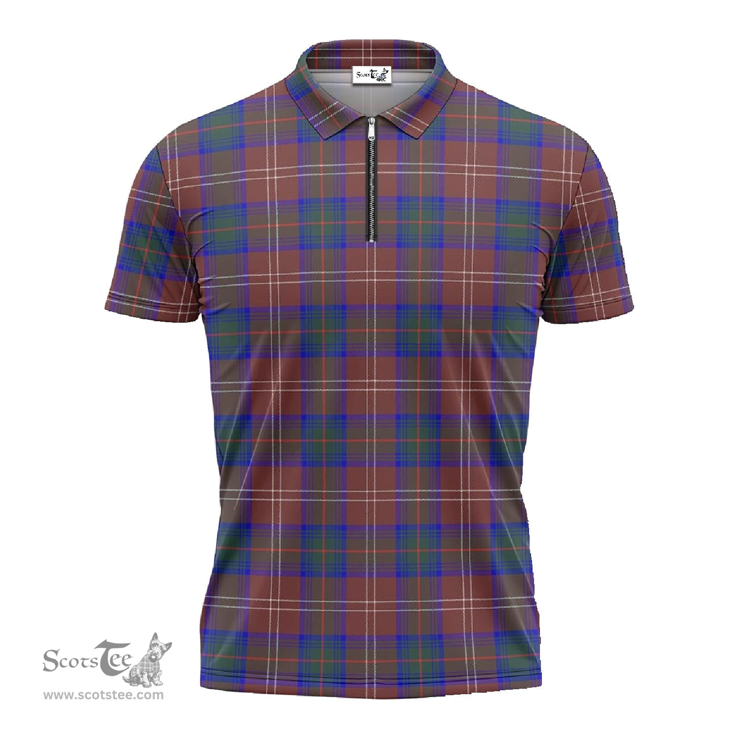 ScotsTee Shop Scottish Chisholm Hunting Modern Clan Tartan Zipper Polo Shirt