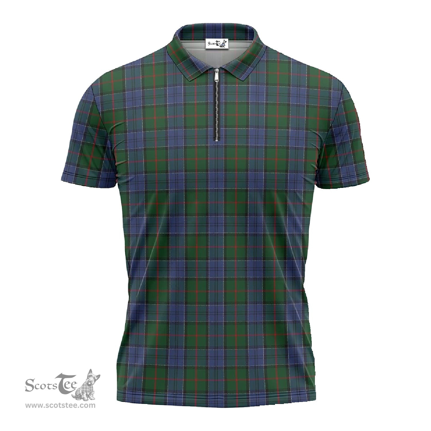 ScotsTee Shop Scottish Colquhoun Clan Tartan Zipper Polo Shirt