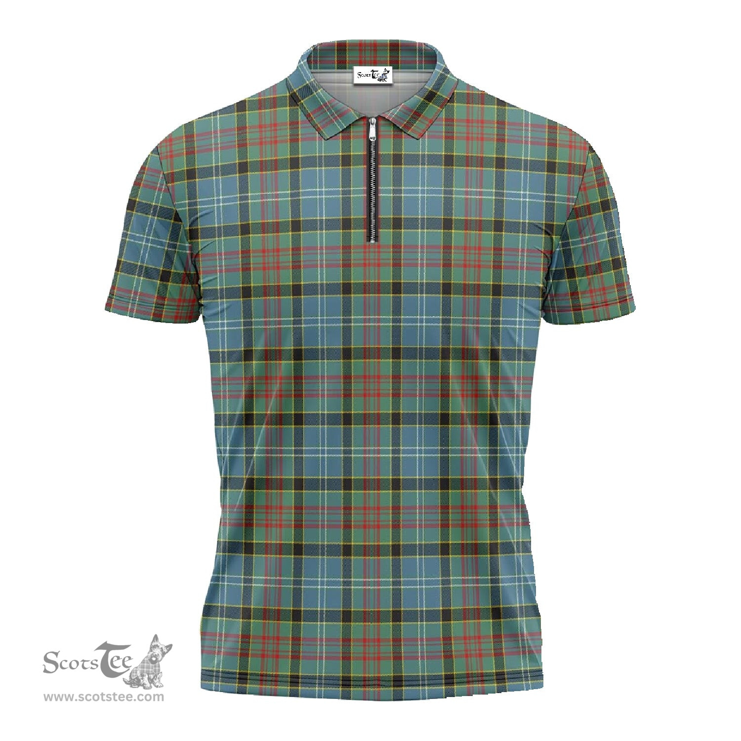 ScotsTee Shop Scottish Cathcart Clan Tartan Zipper Polo Shirt