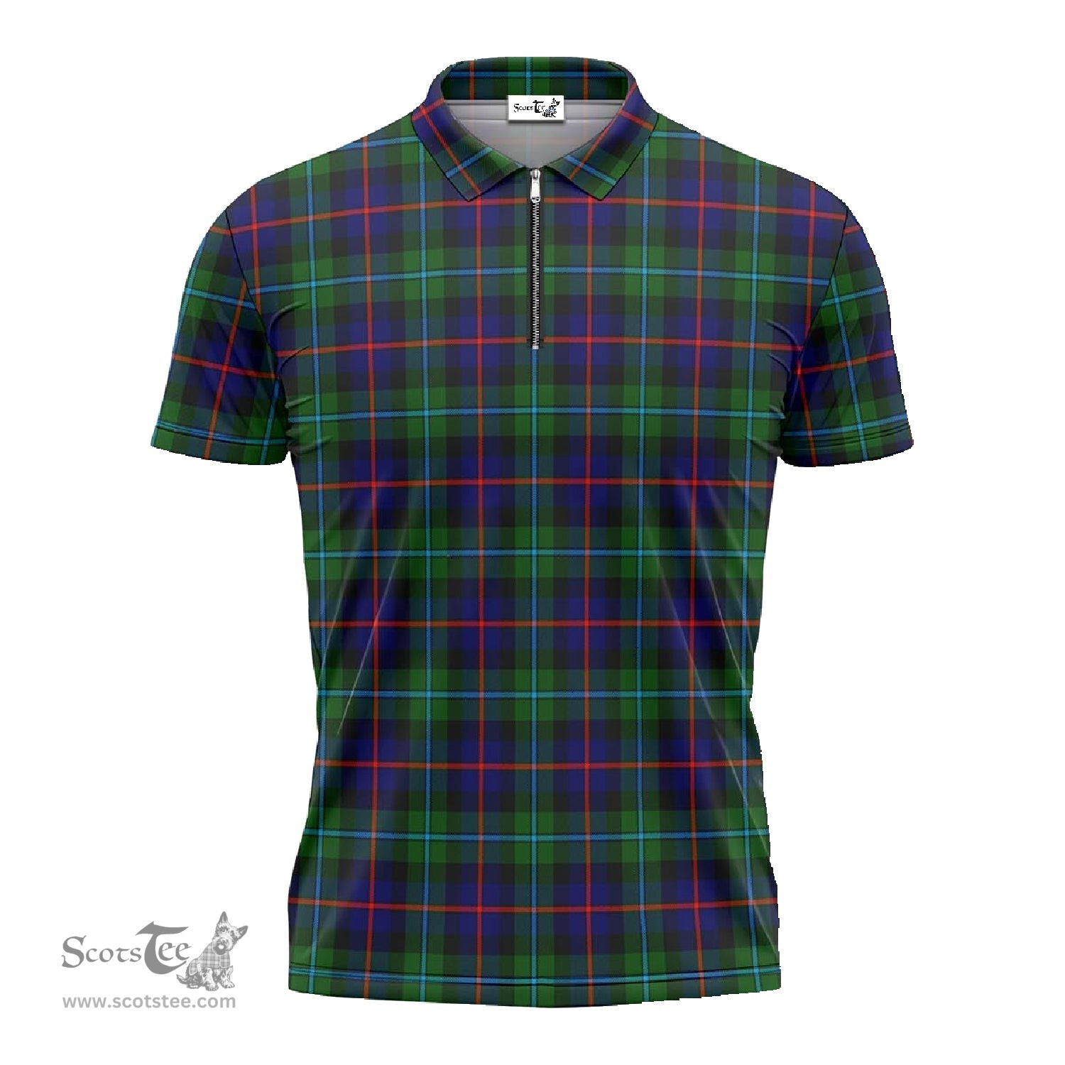 ScotsTee Shop Scottish Calder Modern Clan Tartan Zipper Polo Shirt
