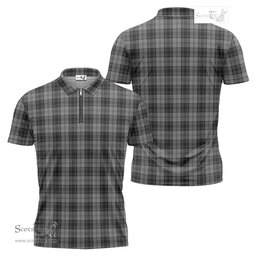 ScotsTee Shop Scottish Douglas Grey Clan Tartan Zipper Polo Shirt