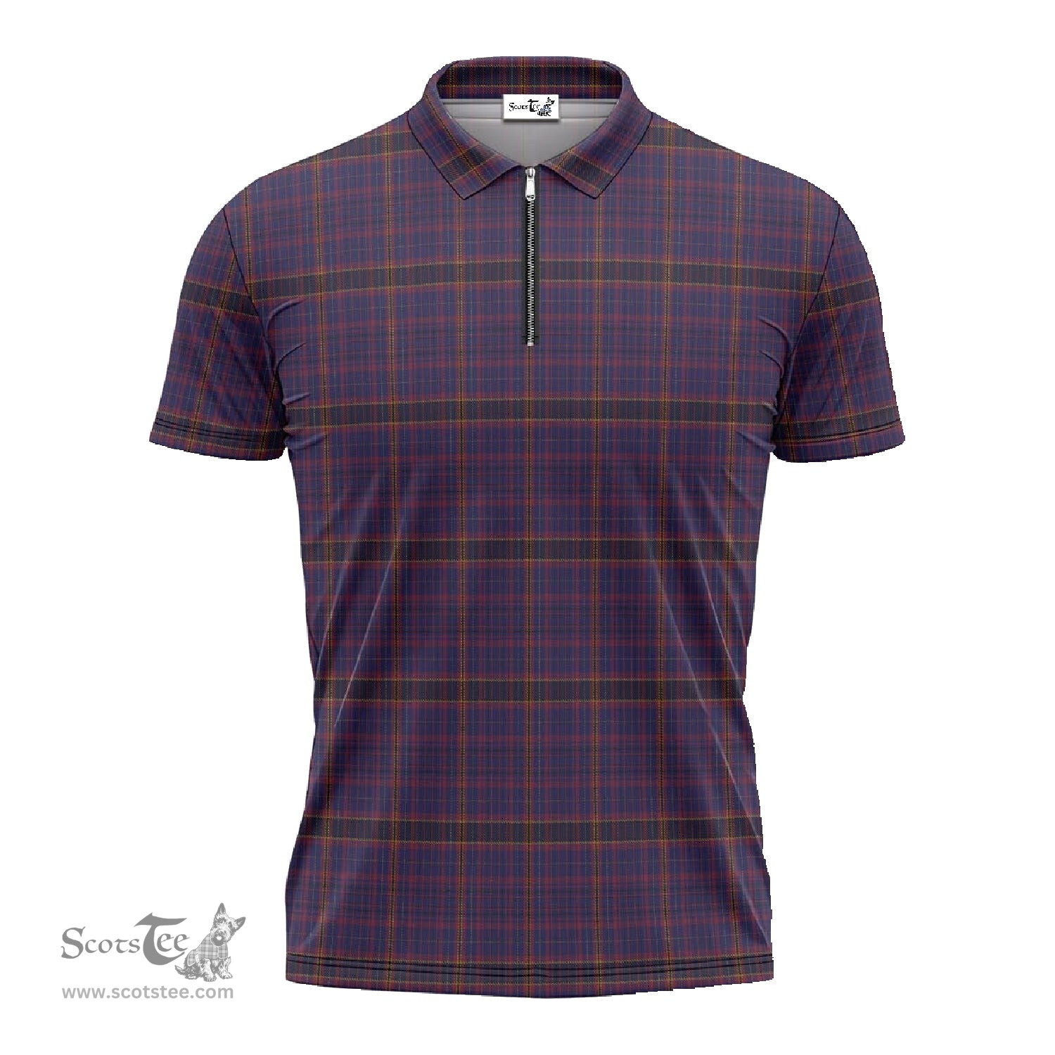 ScotsTee Shop Scottish James of Wales Clan Tartan Zipper Polo Shirt