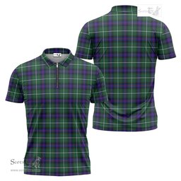 ScotsTee Shop Scottish MacDonald of the Isles Hunting Modern Clan Tartan Zipper Polo Shirt